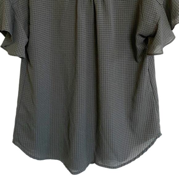 Max Studio Green Checkered Button‎ Up Shirt Flutter Sleeve - M - Picture 10 of 10
